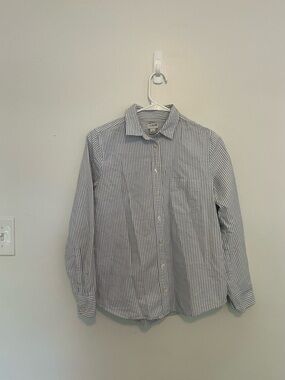 J. Crew Women’s Blue and White Stripe Cotton Button-Down Shirt